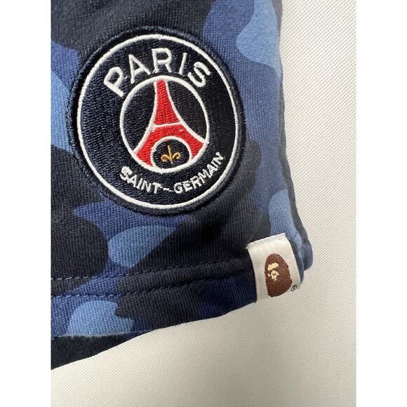 A Bathing Ape Bape X PSG Paris Saint Germain Camo Sweat Shorts Blue Large - Picture 4 of 9